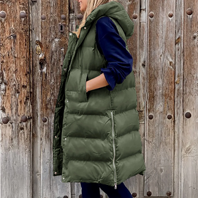 Comfy Long Bodywarmer with Hood for Spring