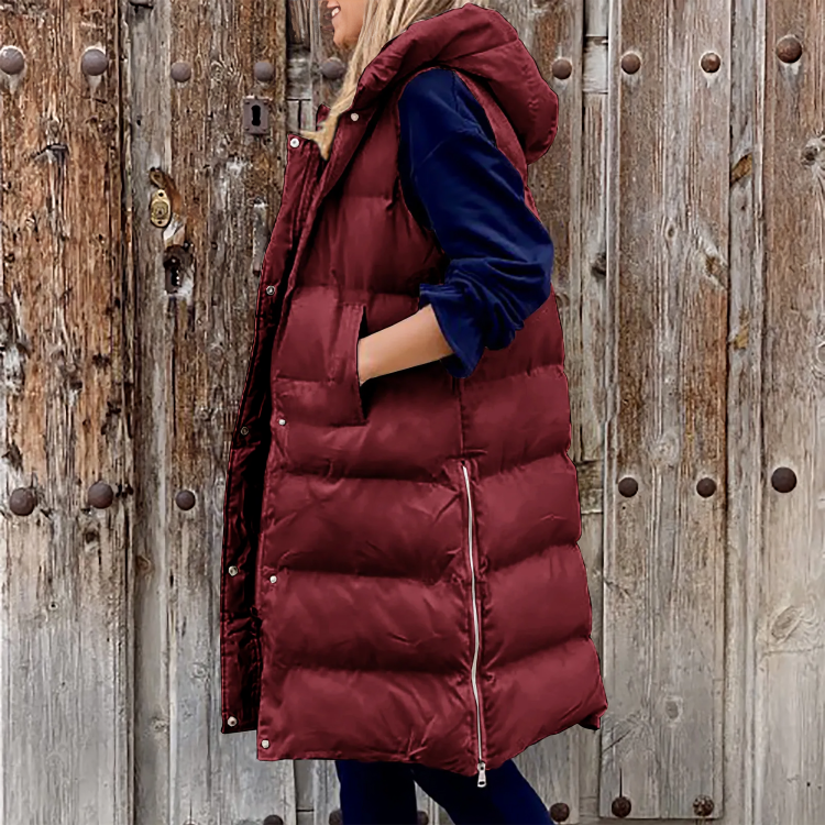 Comfy Long Bodywarmer with Hood for Spring