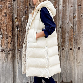 Comfy Long Bodywarmer with Hood for Spring