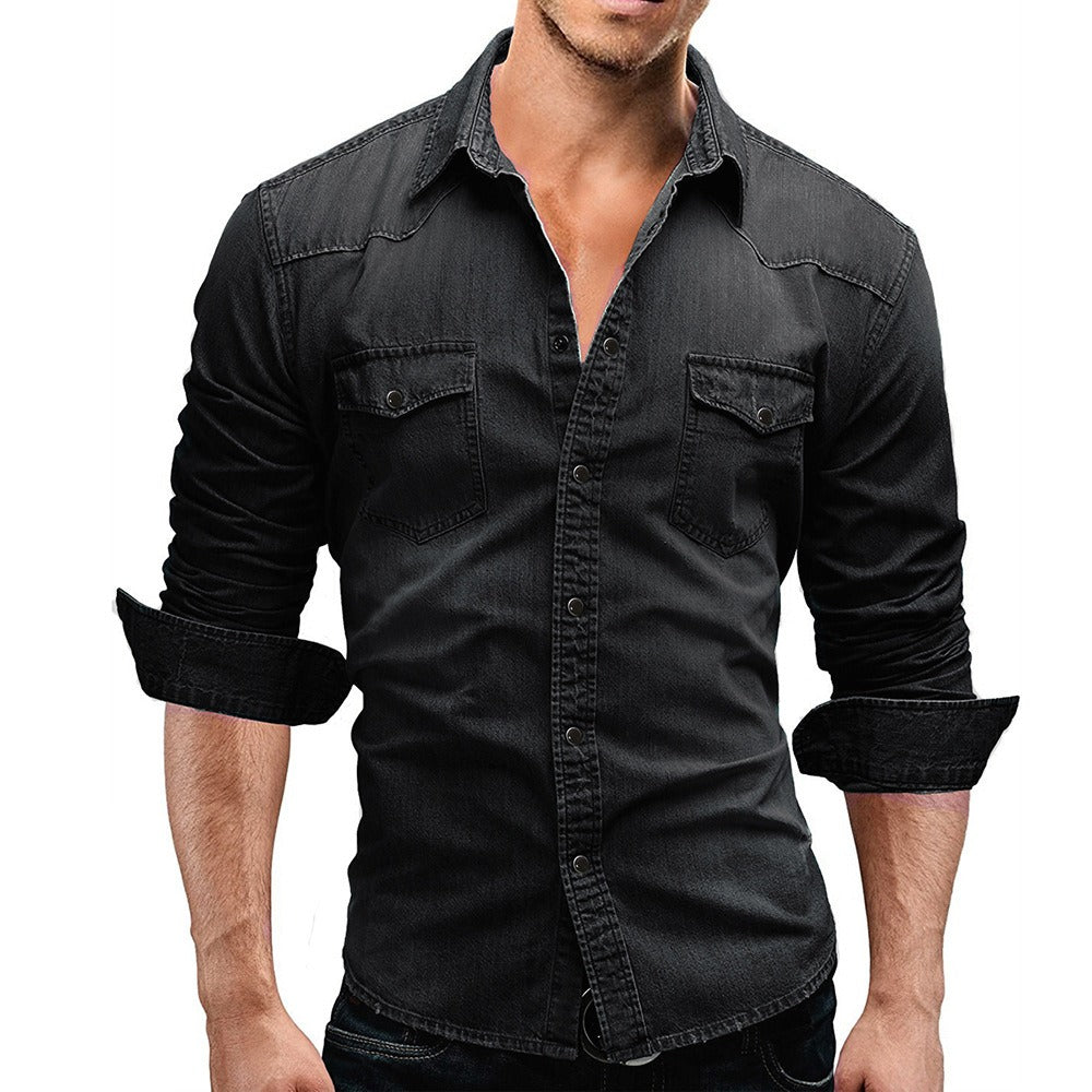 Solid Denim Shirt with Short Sleeves