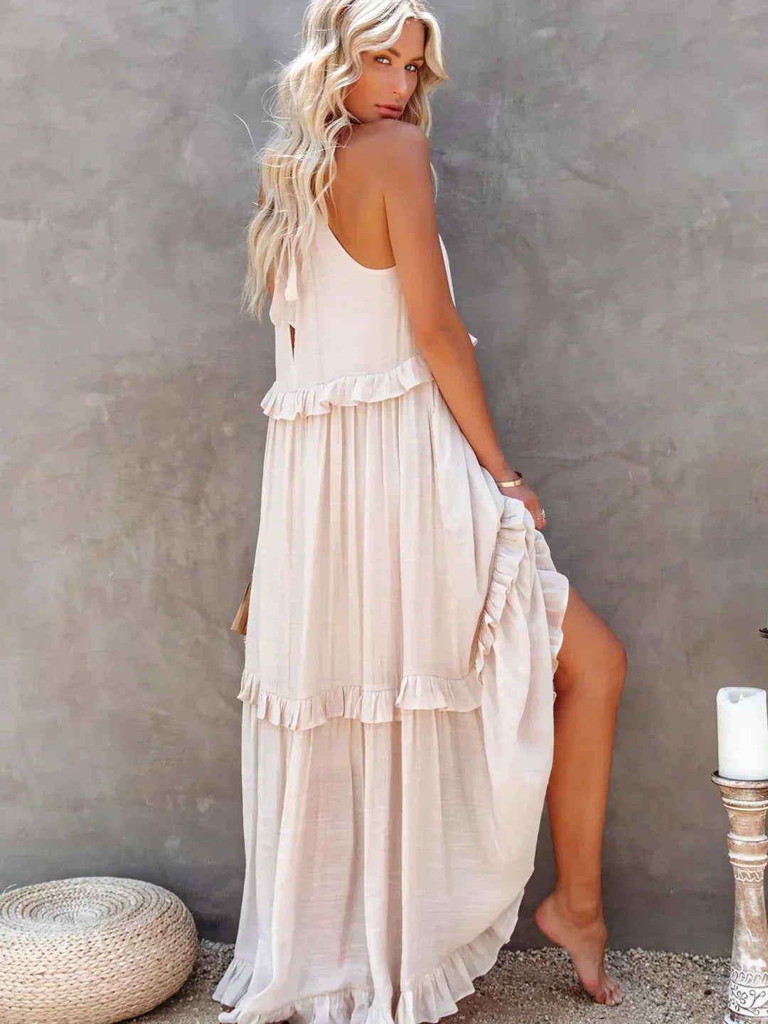 Sunshine Halter Ruffle Maxi Dress