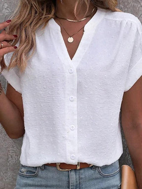 Stylish White Swiss Dot Button Top