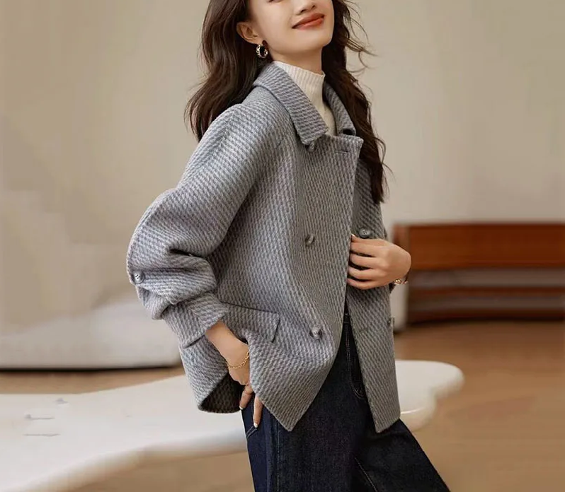 Gray Long Sleeve Coat for Women