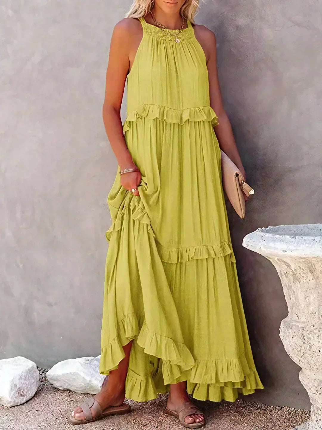 Sunshine Halter Ruffle Maxi Dress