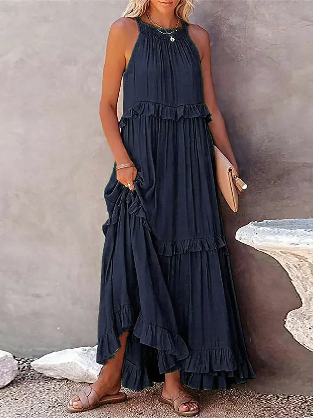 Sunshine Halter Ruffle Maxi Dress