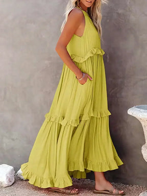 Sunshine Halter Ruffle Maxi Dress