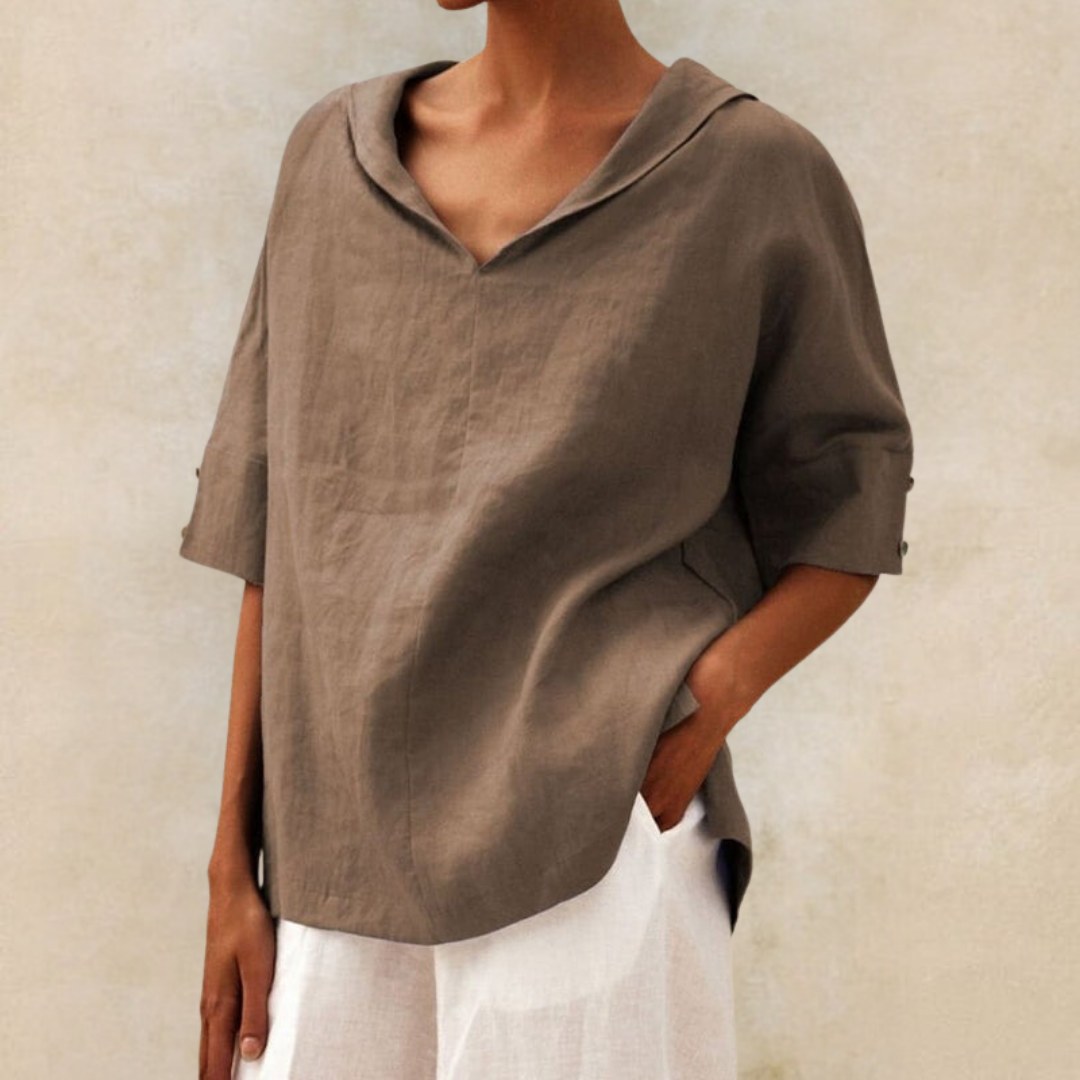 Classic V-neck Linen Shirt