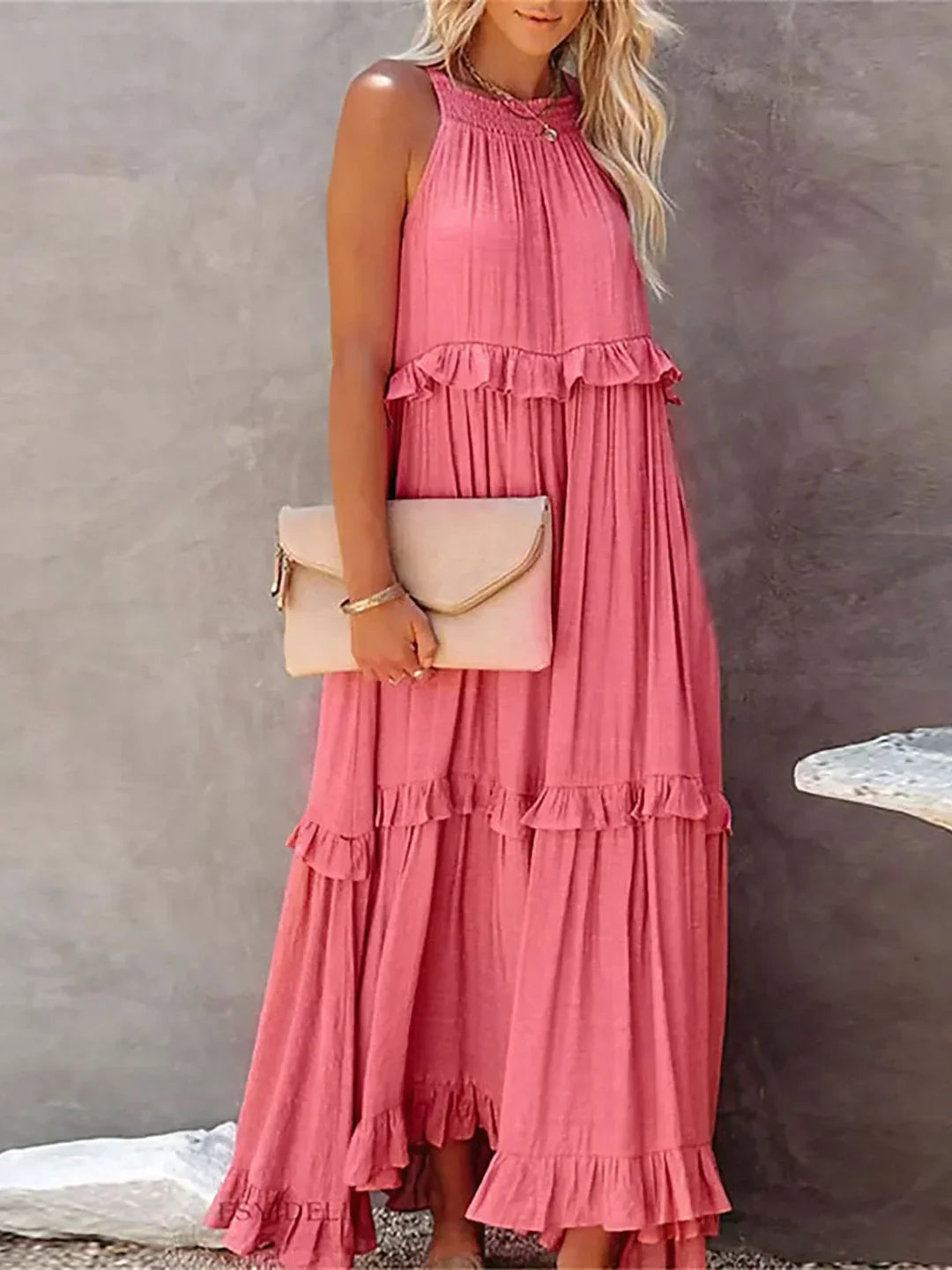 Sunshine Halter Ruffle Maxi Dress