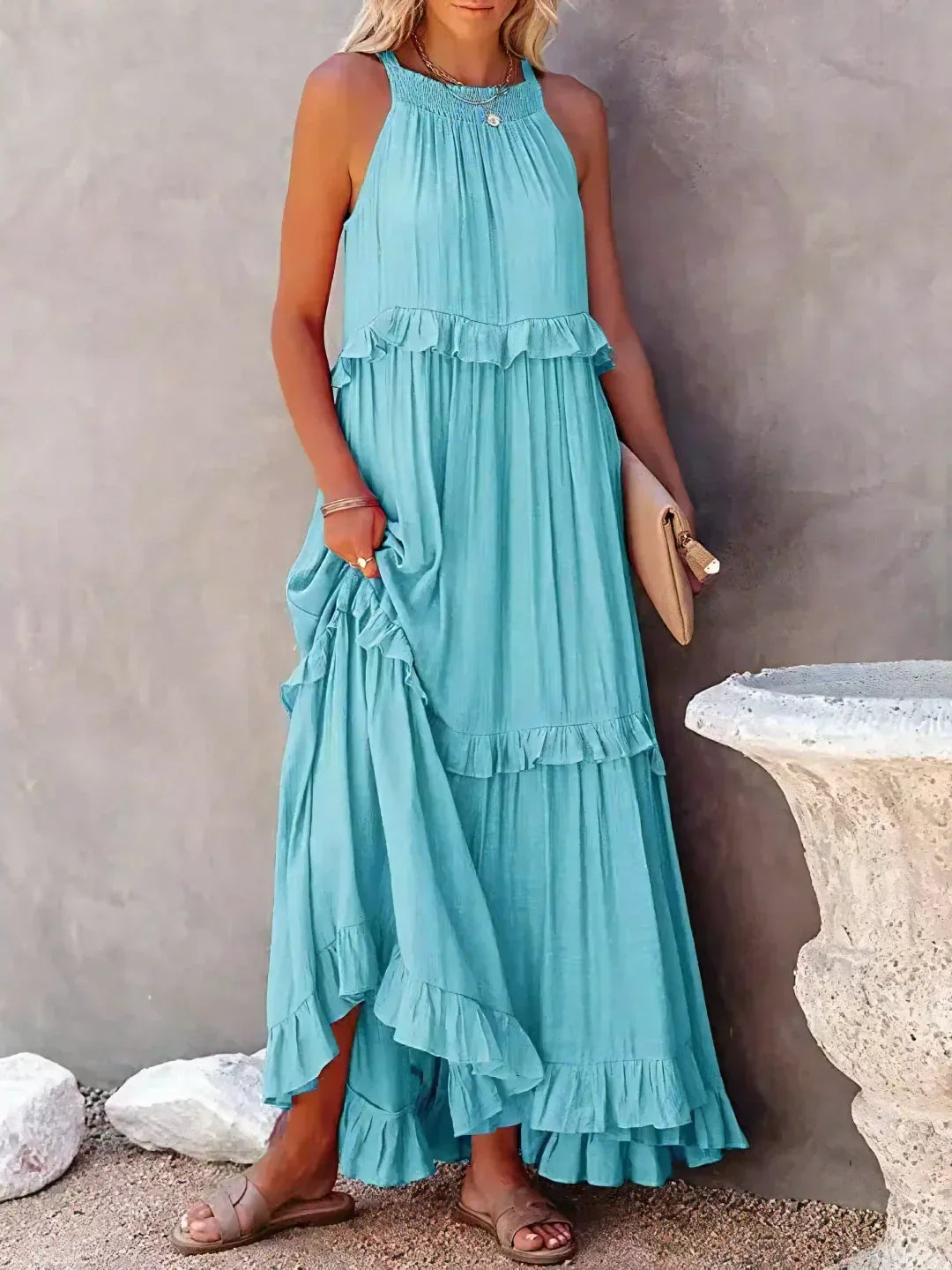 Sunshine Halter Ruffle Maxi Dress