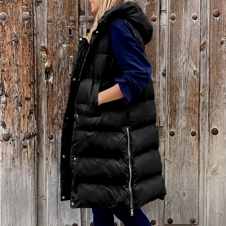 Comfy Long Bodywarmer with Hood for Spring