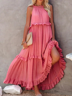 Sunshine Halter Ruffle Maxi Dress