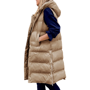 Comfy Long Bodywarmer with Hood for Spring