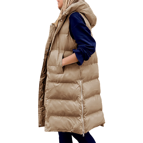 Comfy Long Bodywarmer with Hood for Spring