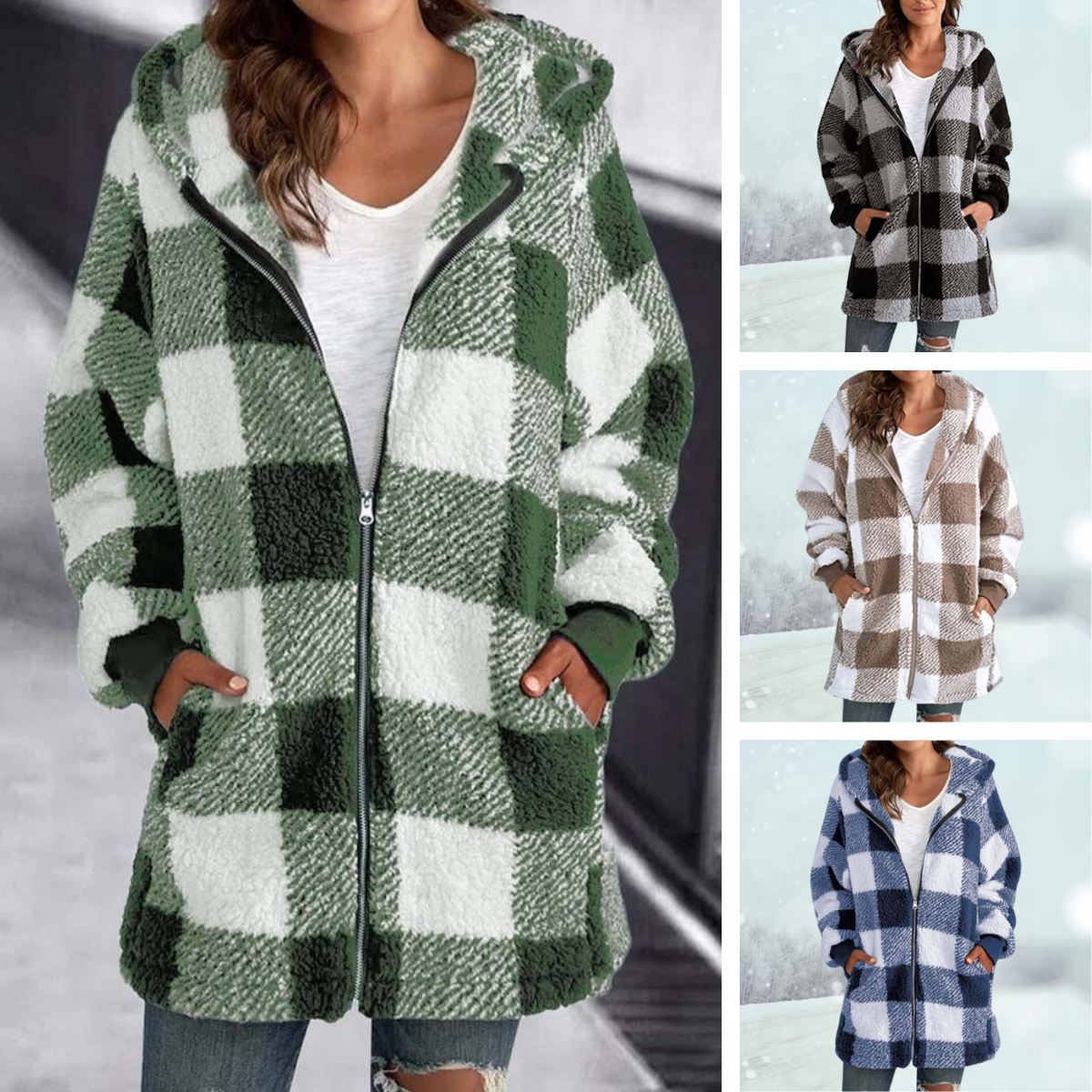 Warm Checked Women's Coat