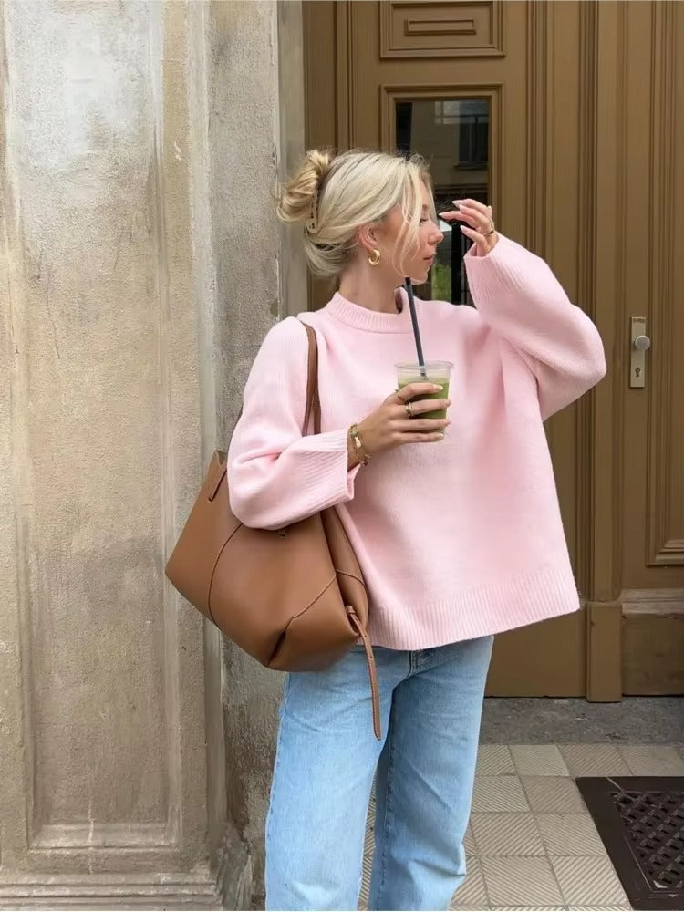 Women's Pink Crew Neck Sweater