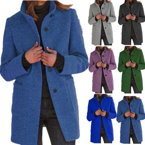 Retro Button Turtleneck Women's Coat