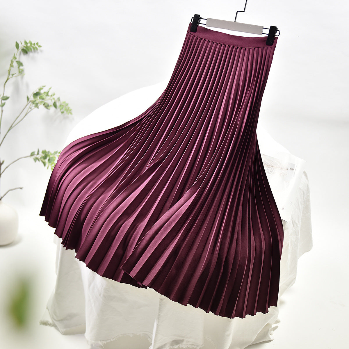 Elegant Pleated Satin Skirt