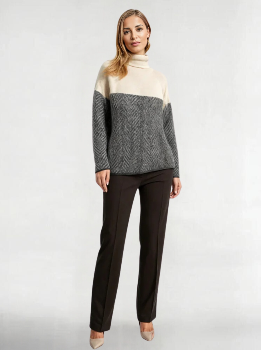 Two-tone Roll Collar Sweater for Women