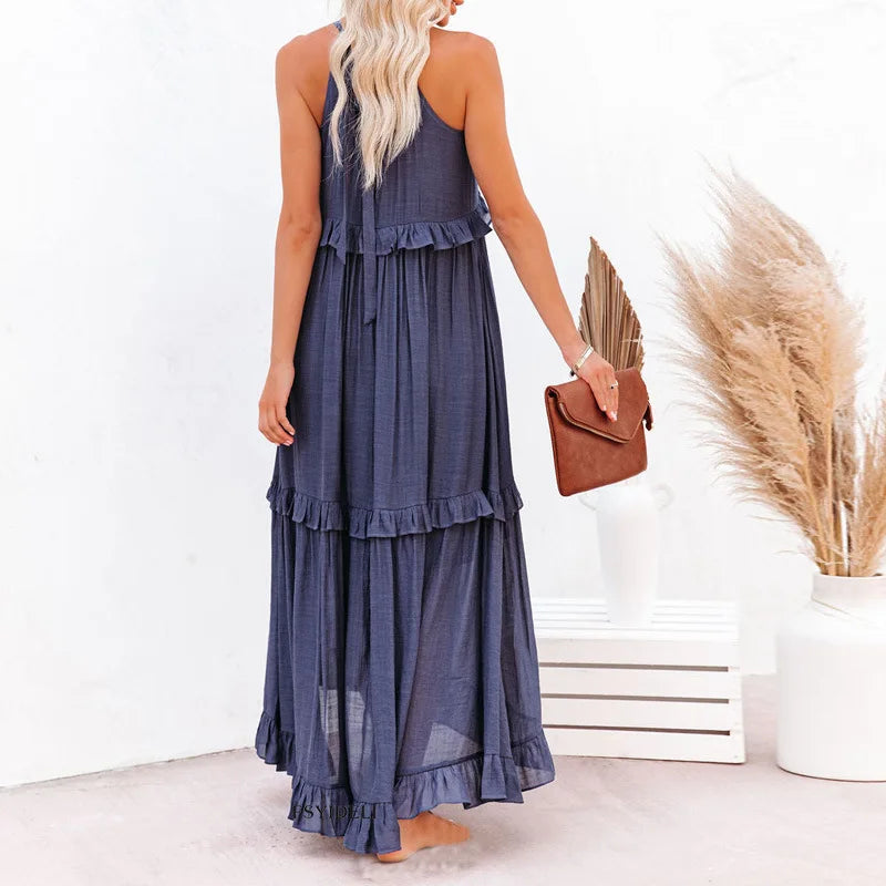 Sunshine Halter Ruffle Maxi Dress