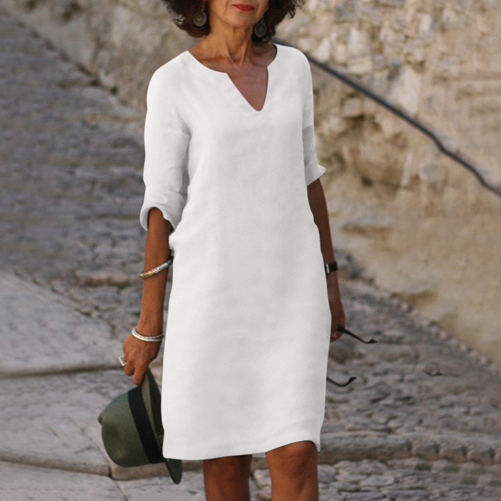 Classic V-Neck Dress with Belly Coverage