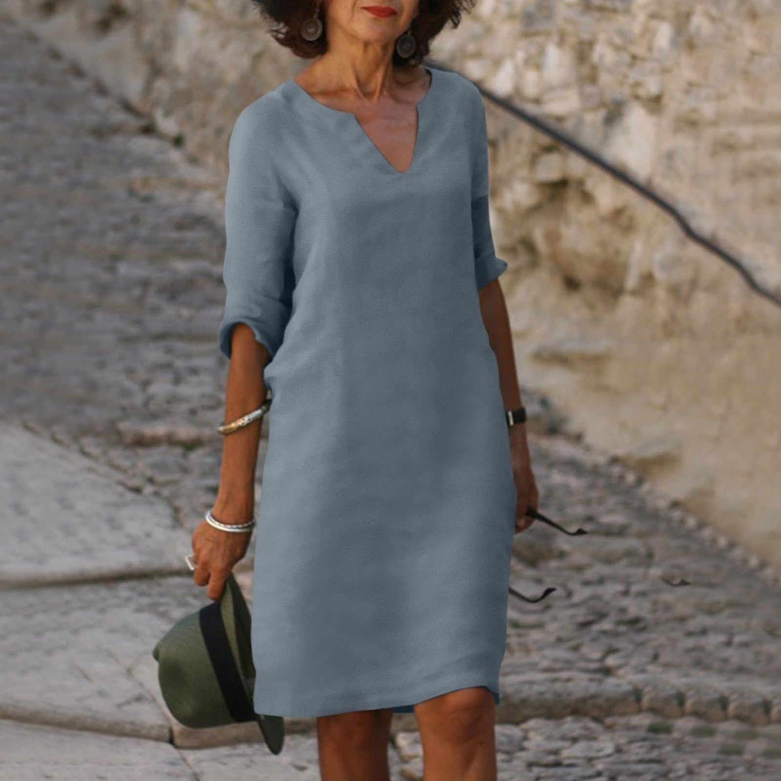 Classic V-Neck Dress with Belly Coverage