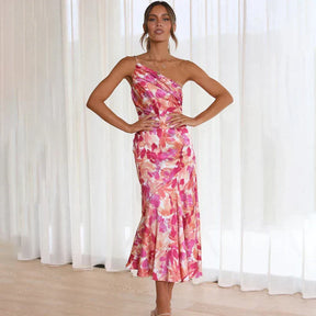 Elegant One-Shoulder Floral Dress