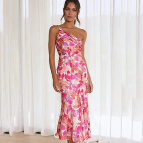 Elegant One-Shoulder Floral Dress