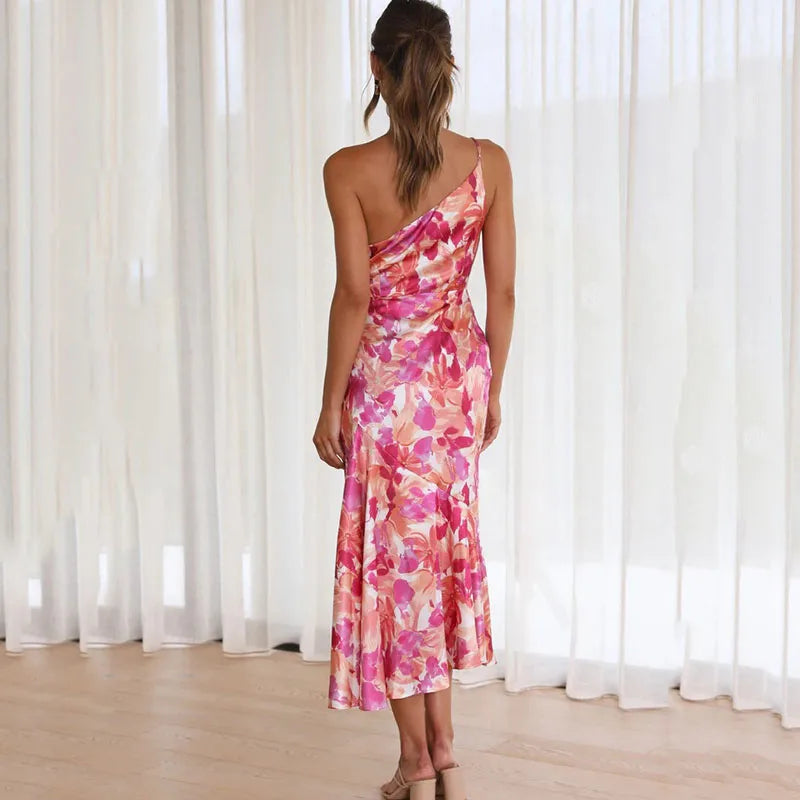 Elegant One-Shoulder Floral Dress