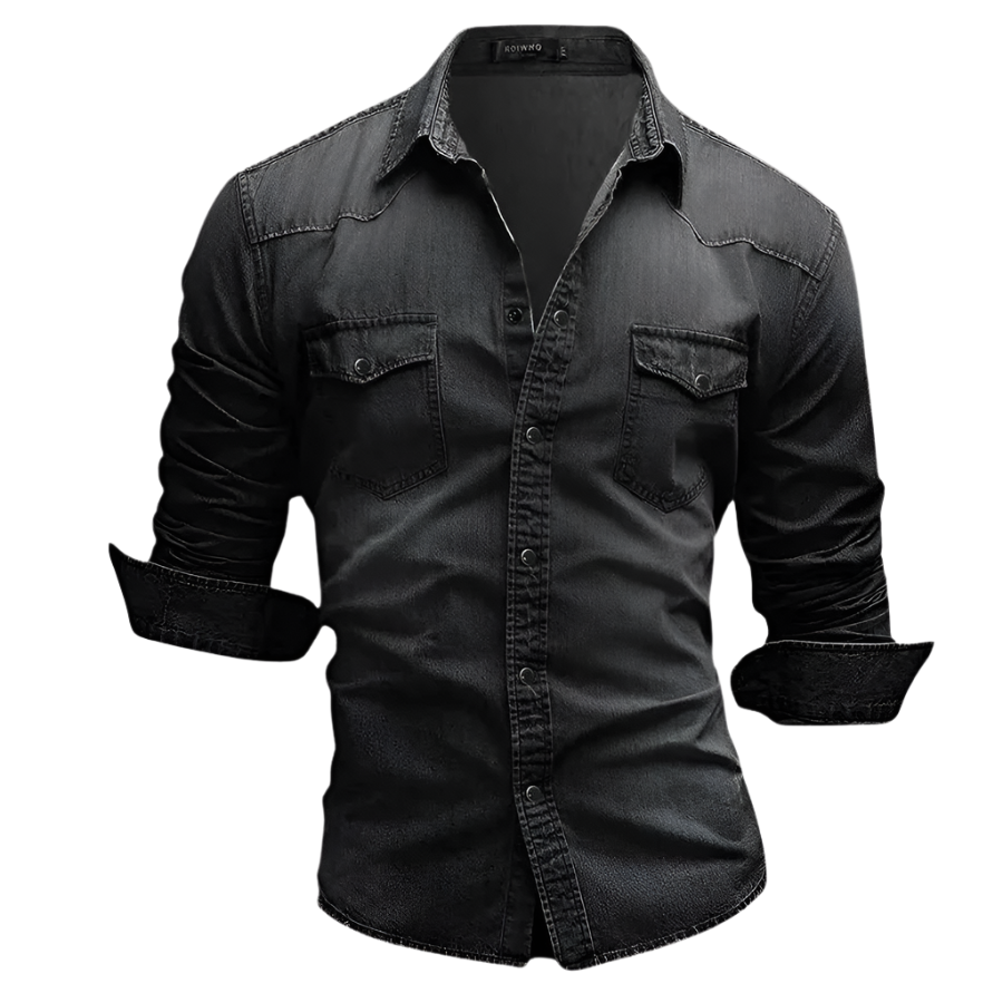 Solid Denim Shirt with Short Sleeves