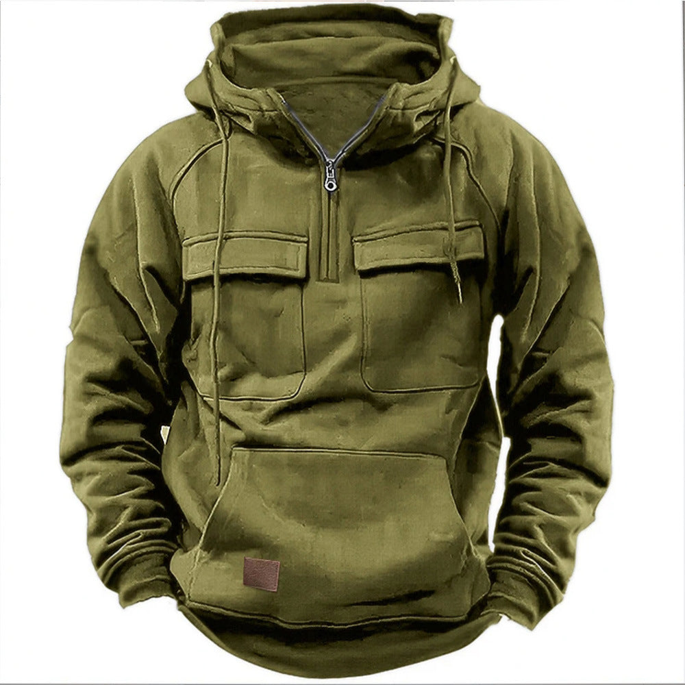 Military-Inspired Half Zip Hoodie