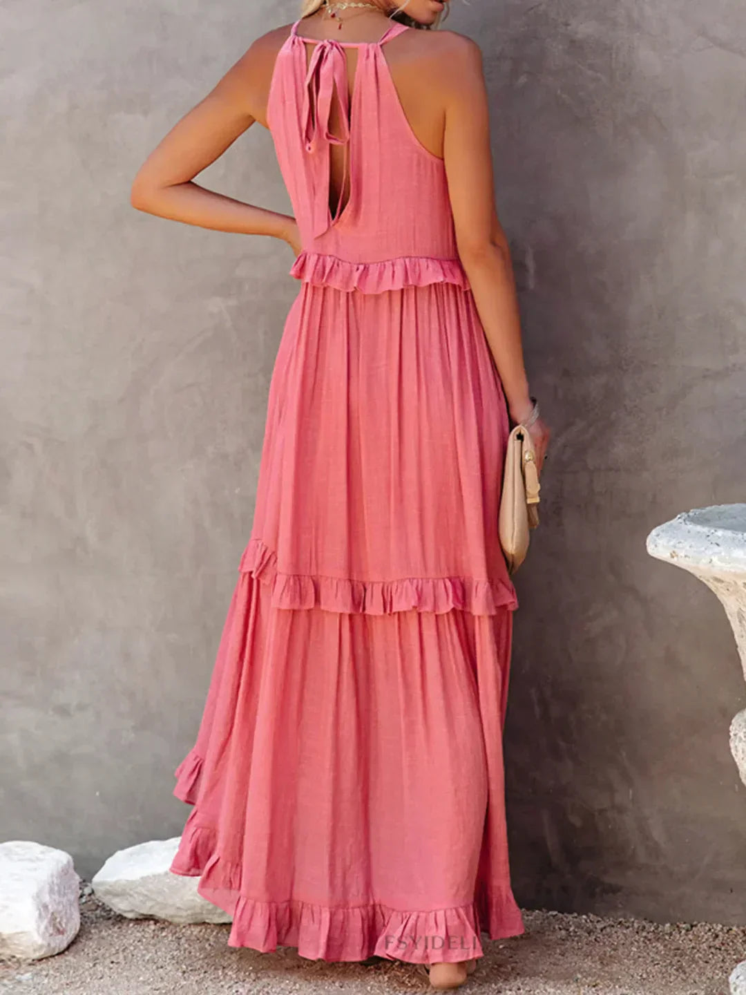 Sunshine Halter Ruffle Maxi Dress