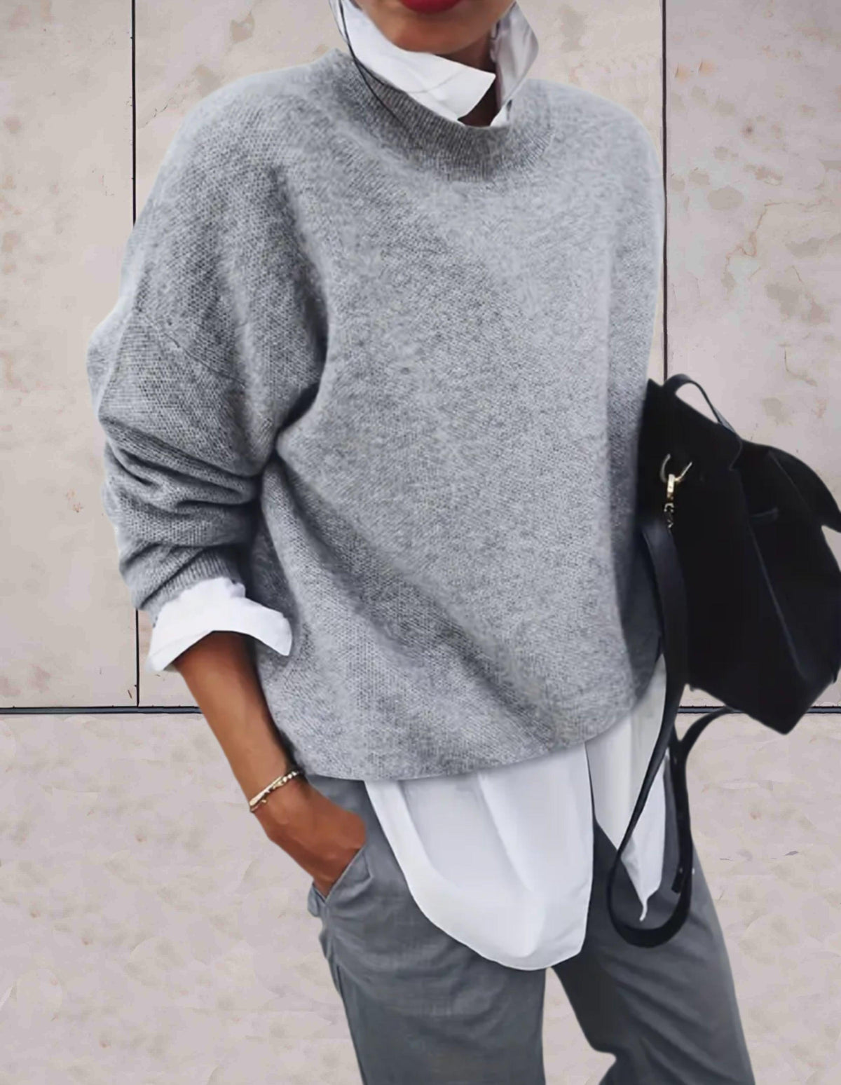 Grey Oversized Crew Neck Sweater