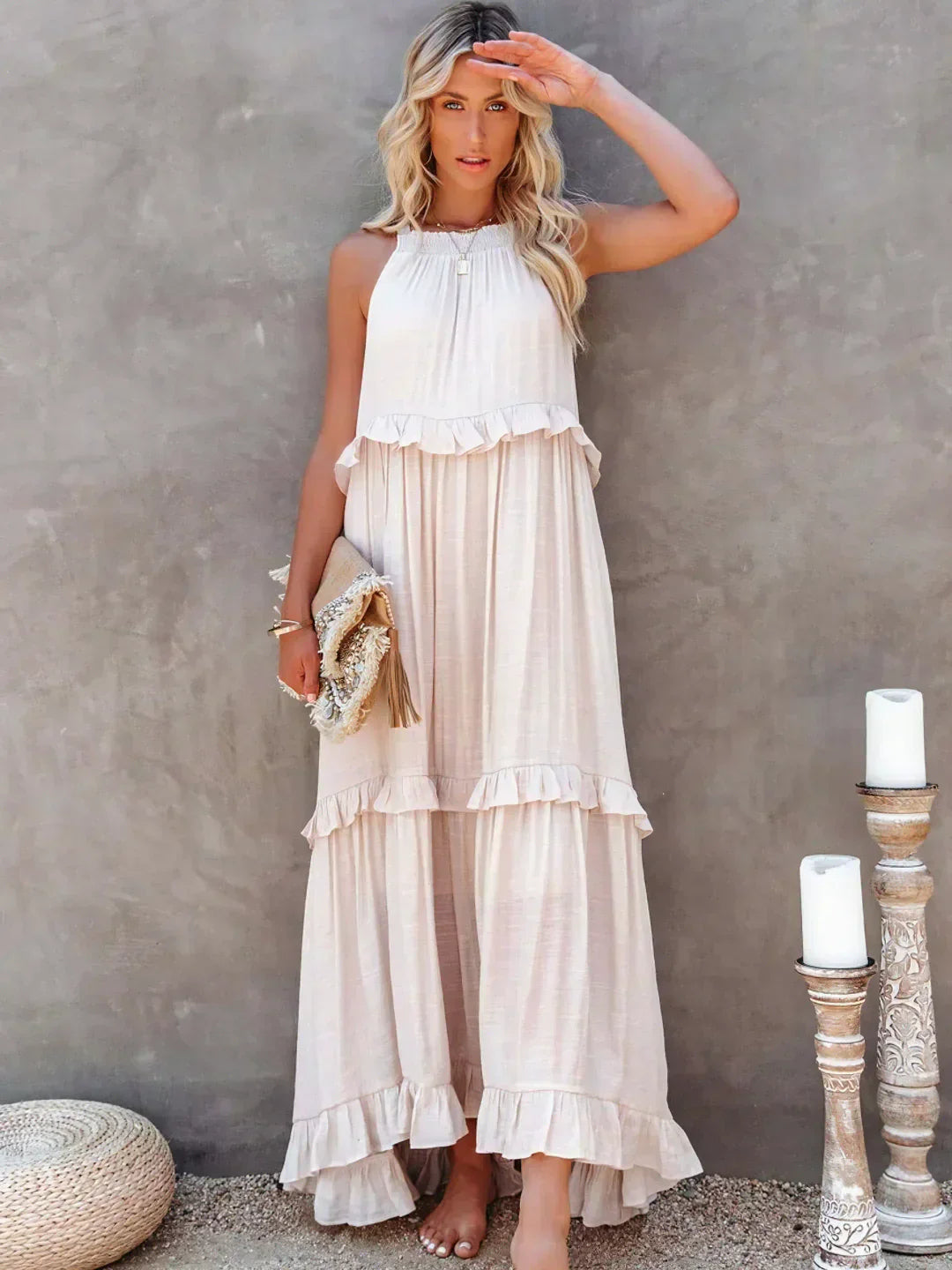 Sunshine Halter Ruffle Maxi Dress