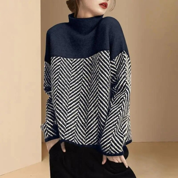 Two-tone Roll Collar Sweater for Women