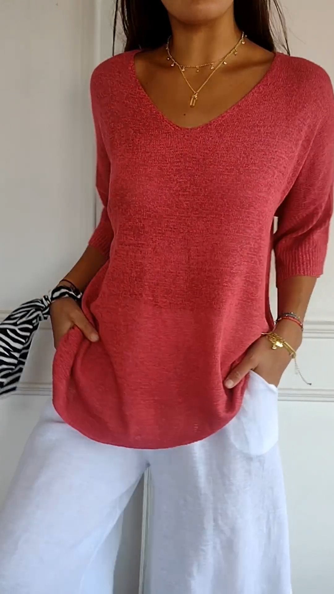 Women's Knitted V-Neck Top