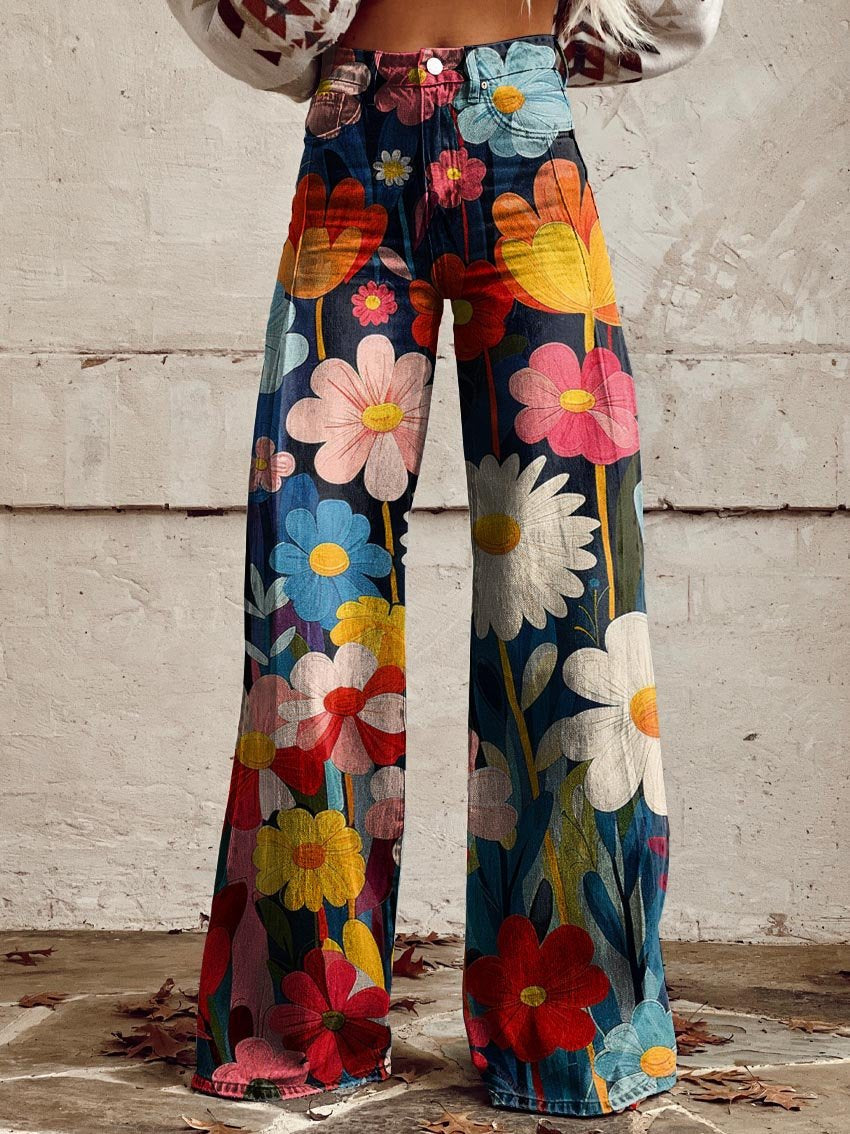 Floral Print Wide Leg Pants